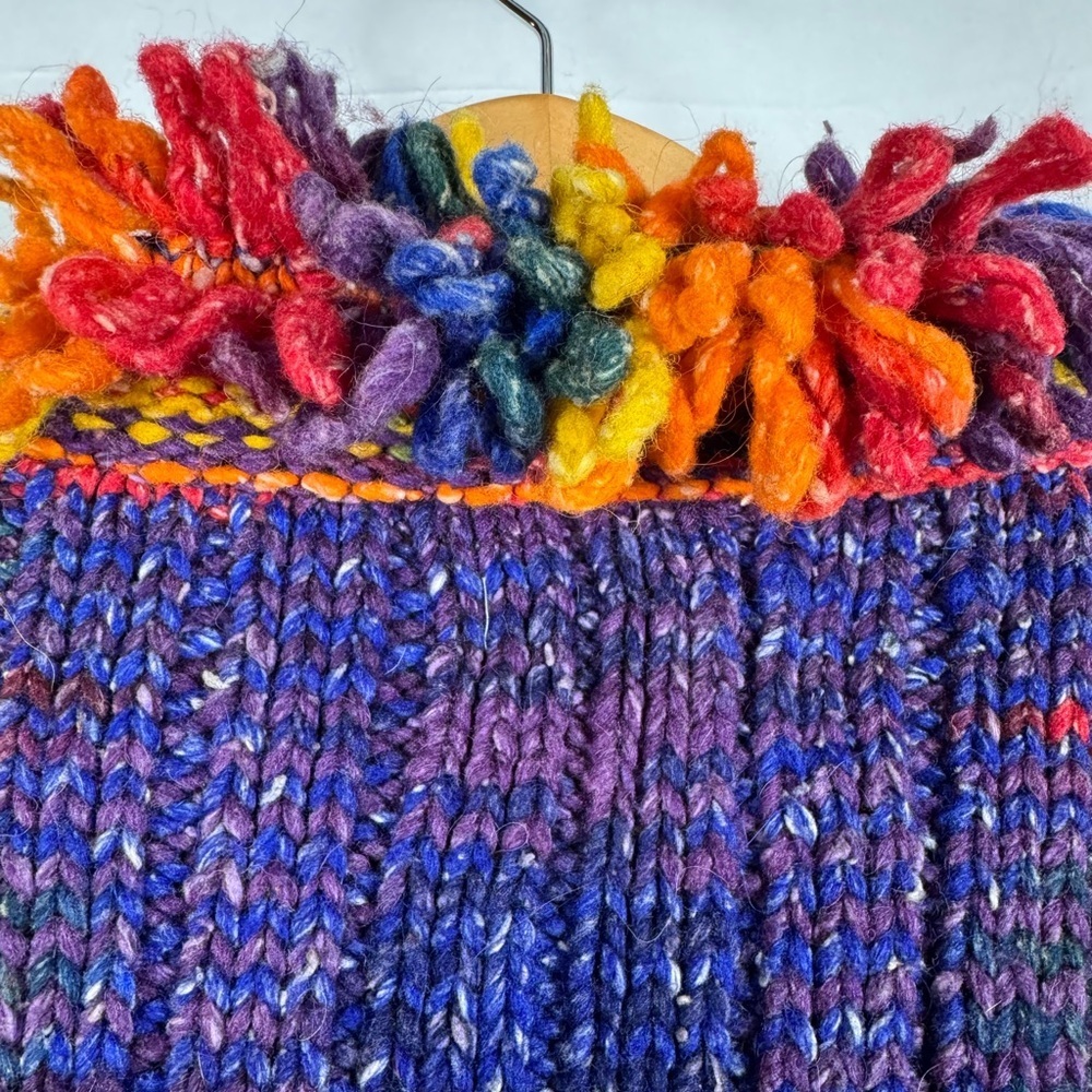 Otavalo Native Handknit Sweater Ecuador Cotton Wool Blend Rainbow Colorful Small - Picture 7 of 9